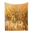 thumbnail image 1 of Dandelion Soft Flannel Fleece Blanket, Vintage Flowers in Meadows at Sunset Springtime Oil Painting Style, Cozy Plush for Indoor and Outdoor Use, 50" x 60", Pale Orange Green Brown, by Ambesonne, 1 of 6