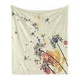 thumbnail image 1 of Dandelion Soft Flannel Fleece Throw Blanket, Blowball in the Air with Paint Splashes on Beige Background Summer Season, Cozy Plush for Indoor and Outdoor Use, 50" x 60", Multicolor, by Ambesonne, 1 of 5