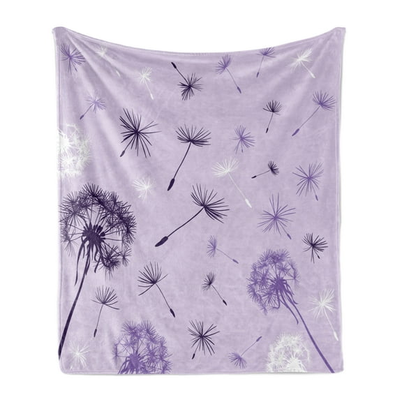 Dandelion Soft Flannel Fleece Throw Blanket, Purple Tone Monochrome Design Dreamy Botany Pattern, Cozy Plush for Indoor and Outdoor Use, 60" x 80", Lavender Dark Purple, by Ambesonne