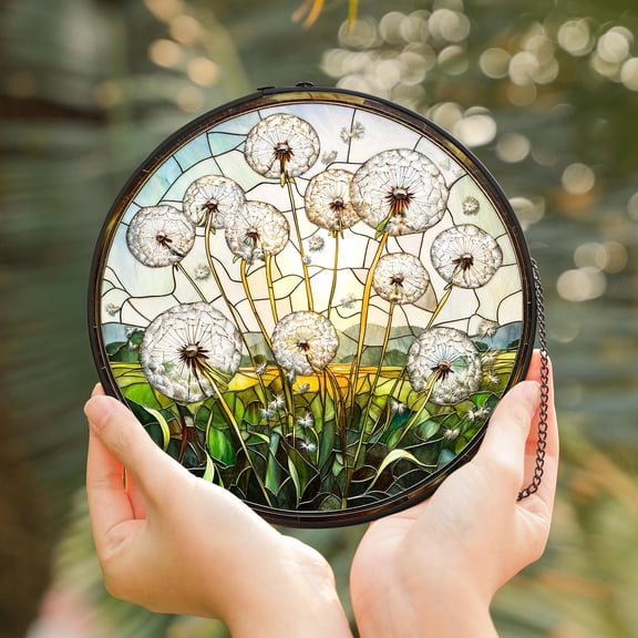 Dandelion Stained Glass Suncatcher, Flower Window Hanging, Home Decor