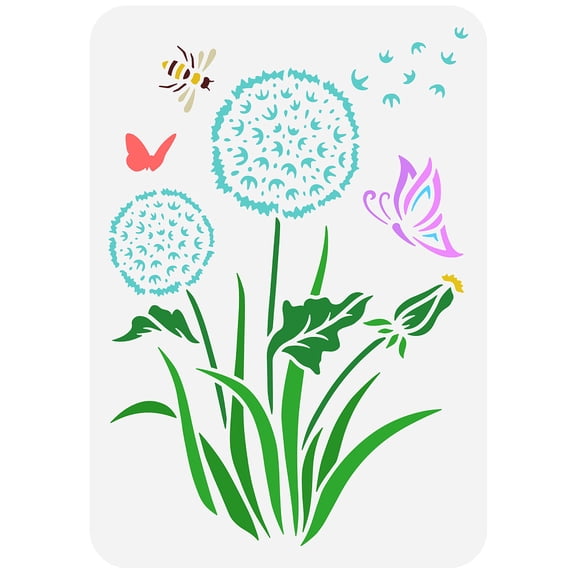 Dandelion Stencil 11.7x8.3inch Large Wildflower Painting Stencil Butterfly Bee Flying Around Dandelion Template Flower Leaves Stencil for DIY