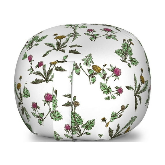 Dandelion Storage Toy Bag Chair, Colorful Sketchy Pattern of Wild Meadow Flowers Spring, Stuffed Animal Organizer Washable Bag, Small Size, Fern Green Multicolor, by Ambesonne