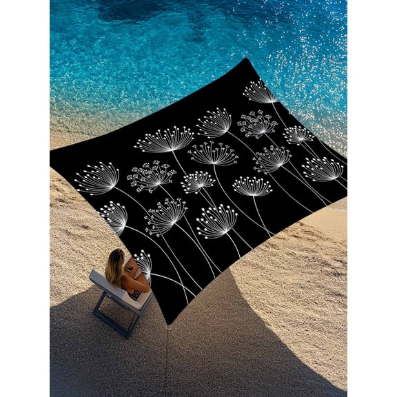 Dandelion Sun Shade Sail 6.5' x 10', Spring Country White Dandelion Floral Black Rectangle Outdoor Sunshade Canopy, Waterproof UV Block Patio Covers for Garden Yard Beach