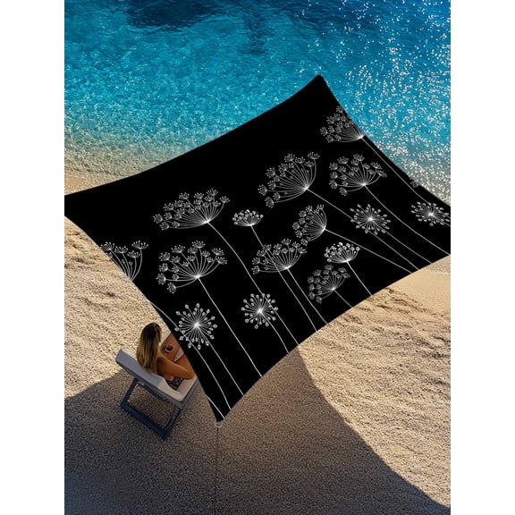Dandelion Sun Shade Sail 6.5' x 10', Spring White Dandelion Floral Black Background Rectangle Outdoor Sunshade Canopy, Waterproof UV Block Patio Covers for Garden Yard Beach