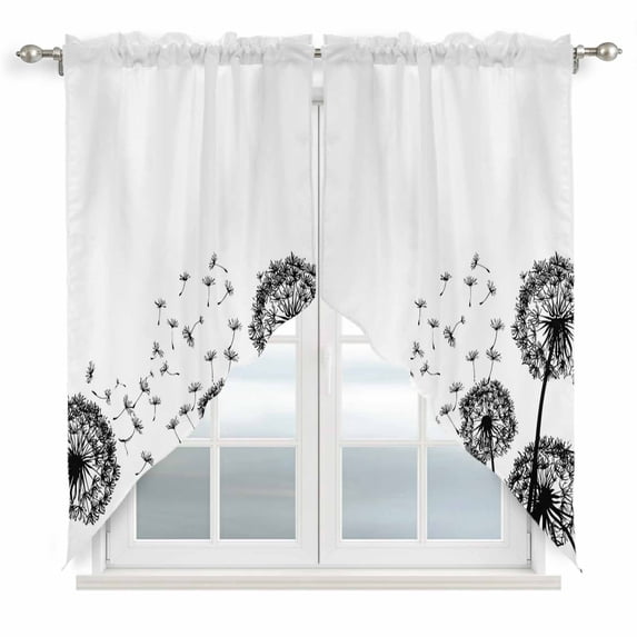 Dandelion Swag Valances for Windows 2 Pack, Kitchen Window Curtains 36 Inch Length, Black White Modern Country Rustic Plants Privacy Swag Curtains for Living Room/Bathroom with Rod Pocket 36"x36"