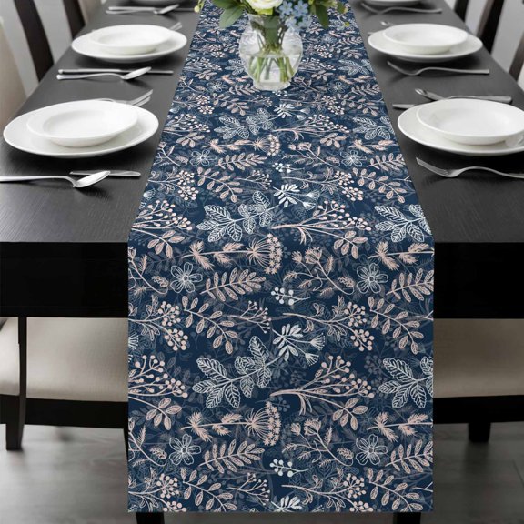 Dandelion Table Runner 72 Inches Long, Navy Blue Flowers Modern Minimalist Spring Kitchen Coffee Dining Table Decoration for Home Party Birthday Wedding Home Decor 14x72 Inches