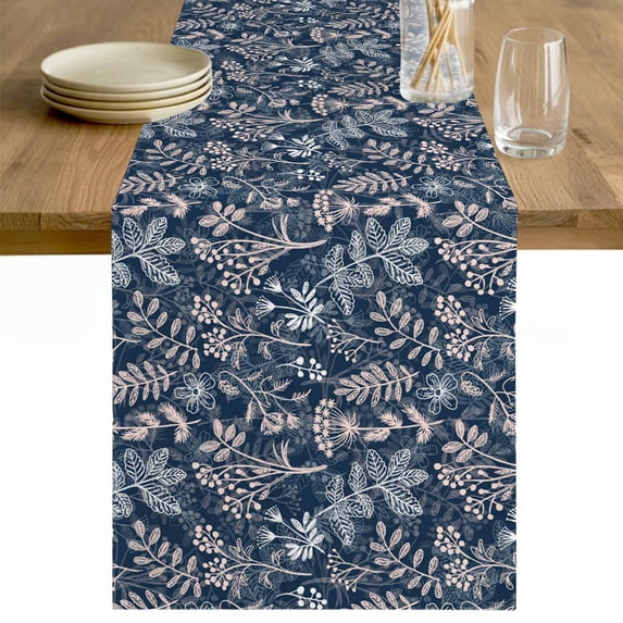 Dandelion Table Runner - 90 Inch Long Navy Blue Flowers Modern Minimalist Spring Cotton and Linen Blended Dress Scarves Farmhouse Table Runner for Kitchen Dining, Coffee Table, 13" x 90"