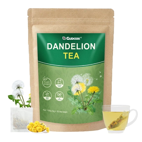 Dandelion Tea Herbal Detox Blend, Natural Plant Based Tea Bags, Caffeine Free, Liver Support Wellness, 30 Tea Bags