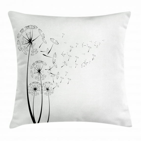 Dandelion Throw Pillow Cushion Cover, Monochrome Dandelions with Seeds Blowing in the Wind Fluffy Flower Romance Theme, Decorative Square Accent Pillow Case, 24 X 24 Inches, Black White, by Ambesonne