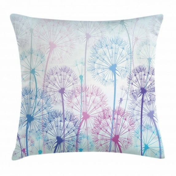 Dandelion Throw Pillow Cushion Cover, Watercolor Abstract Floral Arrangement with Botany Inspirations Nature, Decorative Square Accent Pillow Case, 16 X 16 Inches, Pale Blue Violet Pink, by Ambesonne