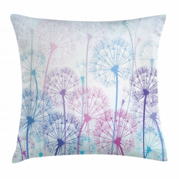Dandelion Throw Pillow Cushion Cover, Watercolor Abstract Floral Arrangement with Botany Inspirations Nature, Decorative Square Accent Pillow Case, 16 X 16 Inches, Pale Blue Violet Pink, by Ambesonne