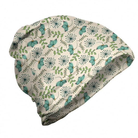 Dandelion Unisex Beanie, Botanical Doodle, Hiking Outdoors, Champagne and Multicolor, by Ambesonne