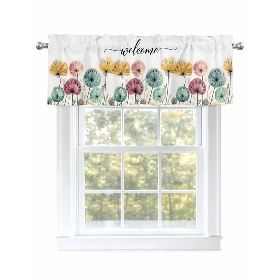 Dandelion Valances for Windows, Rod Pocket Kitchen Valance Curtains - Soft & Washable Small Window Treatment for Living Room,&nbsp;Bathroom, Watercolor Spring Summer , 42x12 Inch, 1 Panel