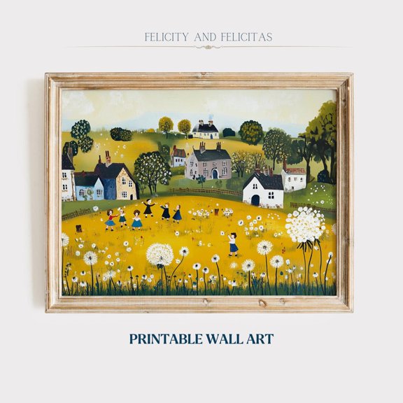 Dandelion Wall Art, Cute Spring Scenery Art, Spring Farmhouse Decor, Vintage Springtime Illustrations, Wall Art, Modern Wall Decor, 12x18 UNFRAMED