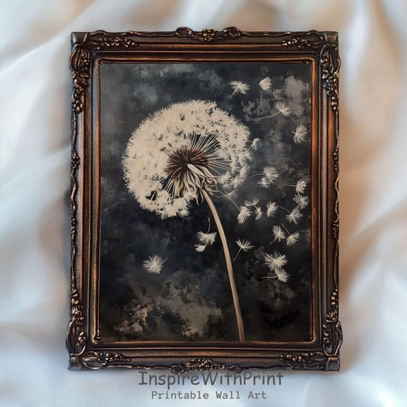 Dandelion Wall Art Printable Boho Dark Flower Poster Rustic Floral Art, Dandelion Flower Poster Neutral Wall Art, Moody Wildflower Print, Size 12x18 UNFFRAMED F03.1.6l669