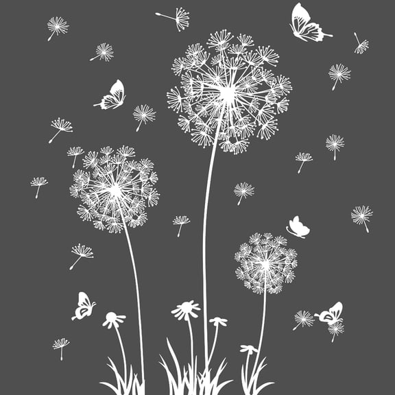 Dandelion Wall Decals Removable Flower Wall Stickers Peel and Stick Floral Butterfly Murals Dandelion Party Decoration for Bedroom Living Room Sofa Backdrop TV Dandelion Wall Decor (White)