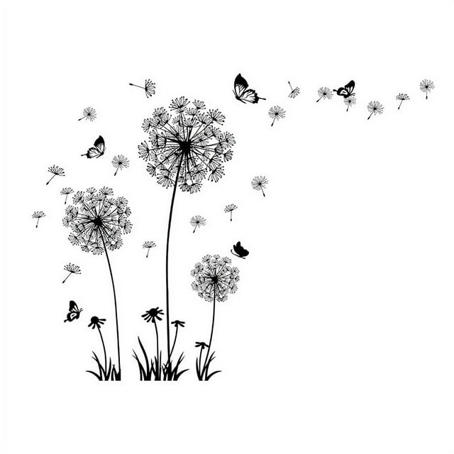 Dandelion Wall Stickers Flower Wall Decals Butterflies Flying Wall