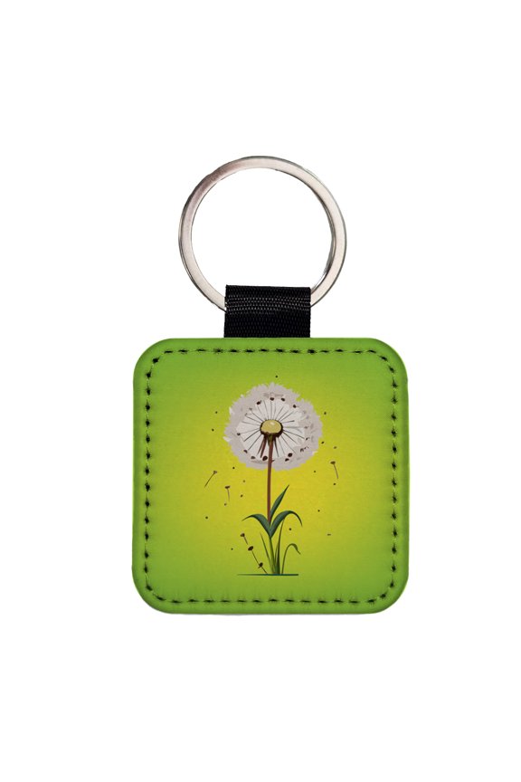 Dandelion Weed Flower Faux Leather Square Keychain