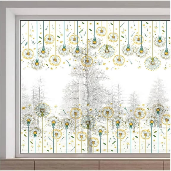 Dandelion Window Decal Spring Flower Plant Waterproof Removable Static Vinyl Glass Large Window Sticker Anti-Collision Cling Decoration for Sliding Door Prevent Stop Birds Dogs Pets Strikes colorful