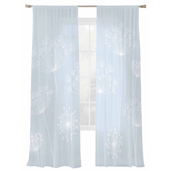 Dandelion Window Sheer Curtain Spring White Dandelion Floral Blue Background Semi Curtain Sheers Light Filtering Rod Pocket Voile Drapes for Bedroom Kitchen Living Room 52 X 96 Inch, 2 Panels