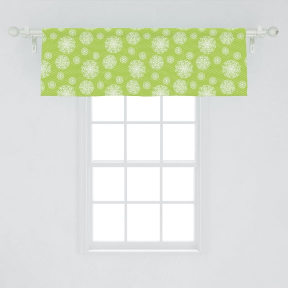 Dandelion Window Valance, Repetitive Monochrome Pattern of Botanical Seed on Polka Dots, Curtain Valance for Kitchen Bedroom Decor with Rod Pocket, 54" X 18", Apple Green and White, by Ambesonne
