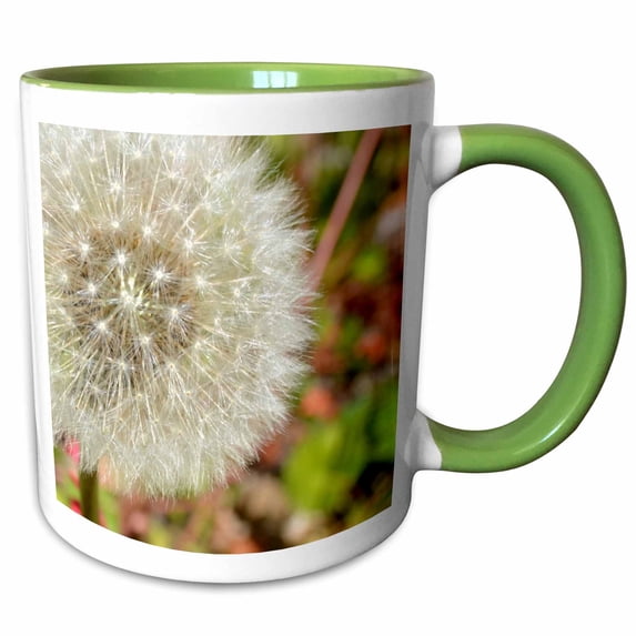3drose, Dandelion Wish Flower Macro Flower Photography, 15oz Two-tone Green Mug