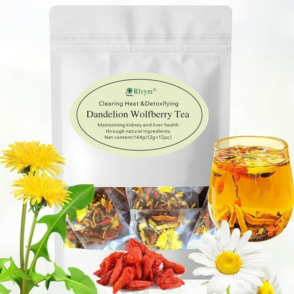 Dandelion Wolfberry Tea, Goji Berry Chrysanthemum Cassia Seed, Seven Natural Herbal Ingredients, Kidney & Liver Health Organic Dandelion Root Tea(12Bags, 144G)