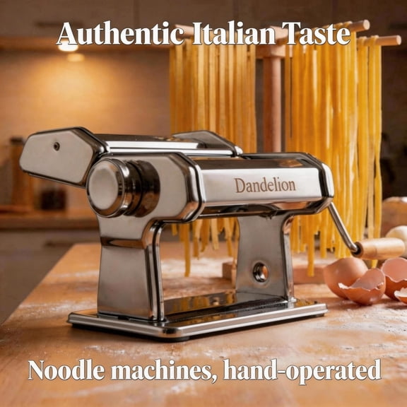 Dandelion brand silver Noodle machines, hand-operated, 9-level adjustable, dual aluminum alloy cutters (2mm/6.25mm), food-grade 6061-T6 aluminum pasta maker, suitable for making homemade pasta ,etc.