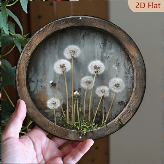 Dandelion theme Wall Art Decor, 8" Round Aluminum Metal Signs, Wall Decor For Kitchen, Door, Office, Bedroom Decor, Best Gift For Room, Home, Bathroom Decor, Weird, 2D Flat