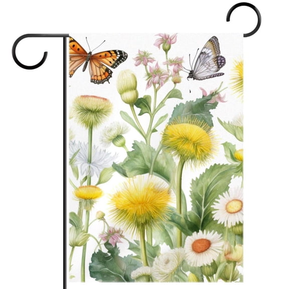 Dandelions and Butterflies Wildflowers Floral Herbs Double Sided Garden Flag Decorative Weather Resistant Yard Flag, Large DIY Vertical Flag for Farmhouse Patio Lawn, 28x40 Inch