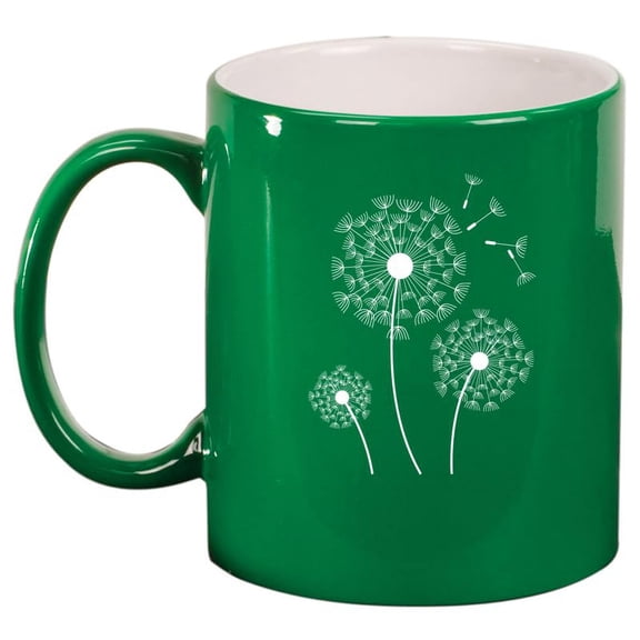 Dandelions Ceramic Coffee Mug Tea Cup Gift for Her, Friend, Coworker, Sister (11oz Green)