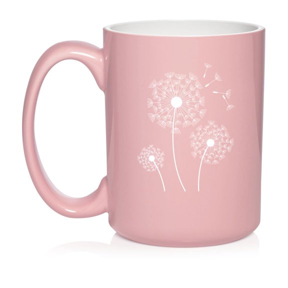 Dandelions Ceramic Coffee Mug Tea Cup Gift for Her, Friend, Coworker, Sister (15oz Light Pink)