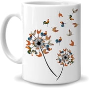 Dandellion Chickens 11oz White Ceramic Coffee Tea Mug, Gifts For Men, Women, Chicken Lovers, Farming Lovers, Farmers, On Birthday, Holiday
