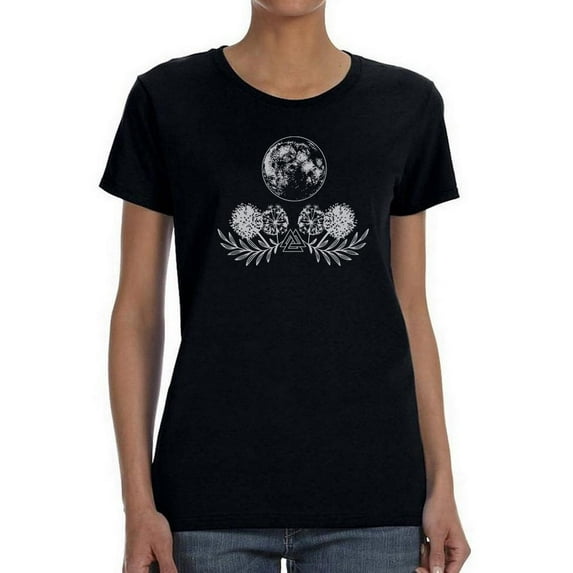 Dandellions And The Moon Shaped T-Shirt Women -Smartprints Designs, Female Large