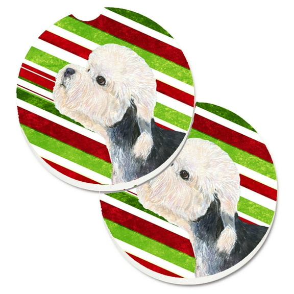 Dandie Dinmont Terrier Candy Cane Holiday Christmas Set of 2 Cup Holder Car Coasters