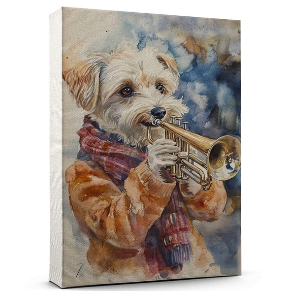 Dandie Dinmont Terrier Dog Canvas Trumpet Stretched Canvas Size 8x12 – Funny Dandie Dinmont Terrier Dog Canvas Wall Decor, Funny Dog Wall Art for Trumpet Room