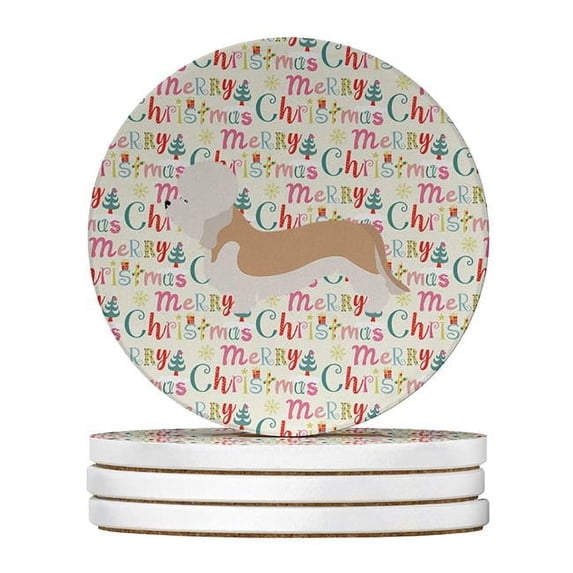 Dandie Dinmont Terrier Merry Christmas Large Sandstone Coasters Pack of 4 4 in x 4 in