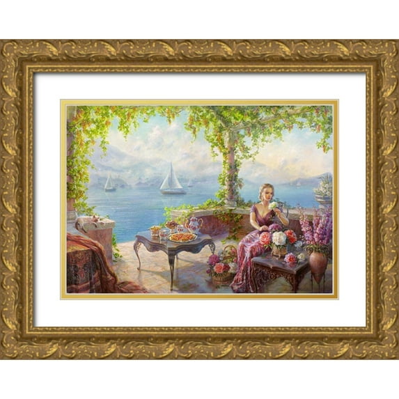 Dandorf, Olga 18x14 Gold Ornate Wood Framed with Double Matting Museum Art Print Titled - In the arbor