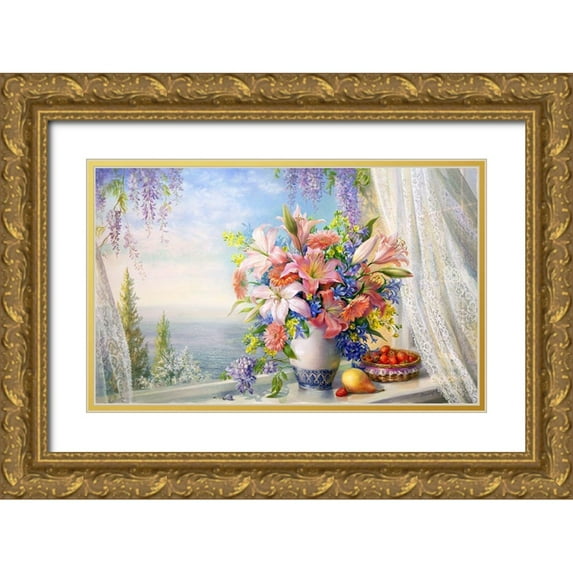 Dandorf, Olga 24x16 Gold Ornate Wood Framed with Double Matting Museum Art Print Titled - Bouquet with gladioli