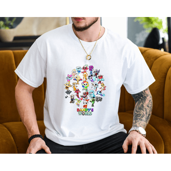 Dandy World Characters Parody Graphic Cute Retro Style Unisex T-Shirt, up to size 3XL.