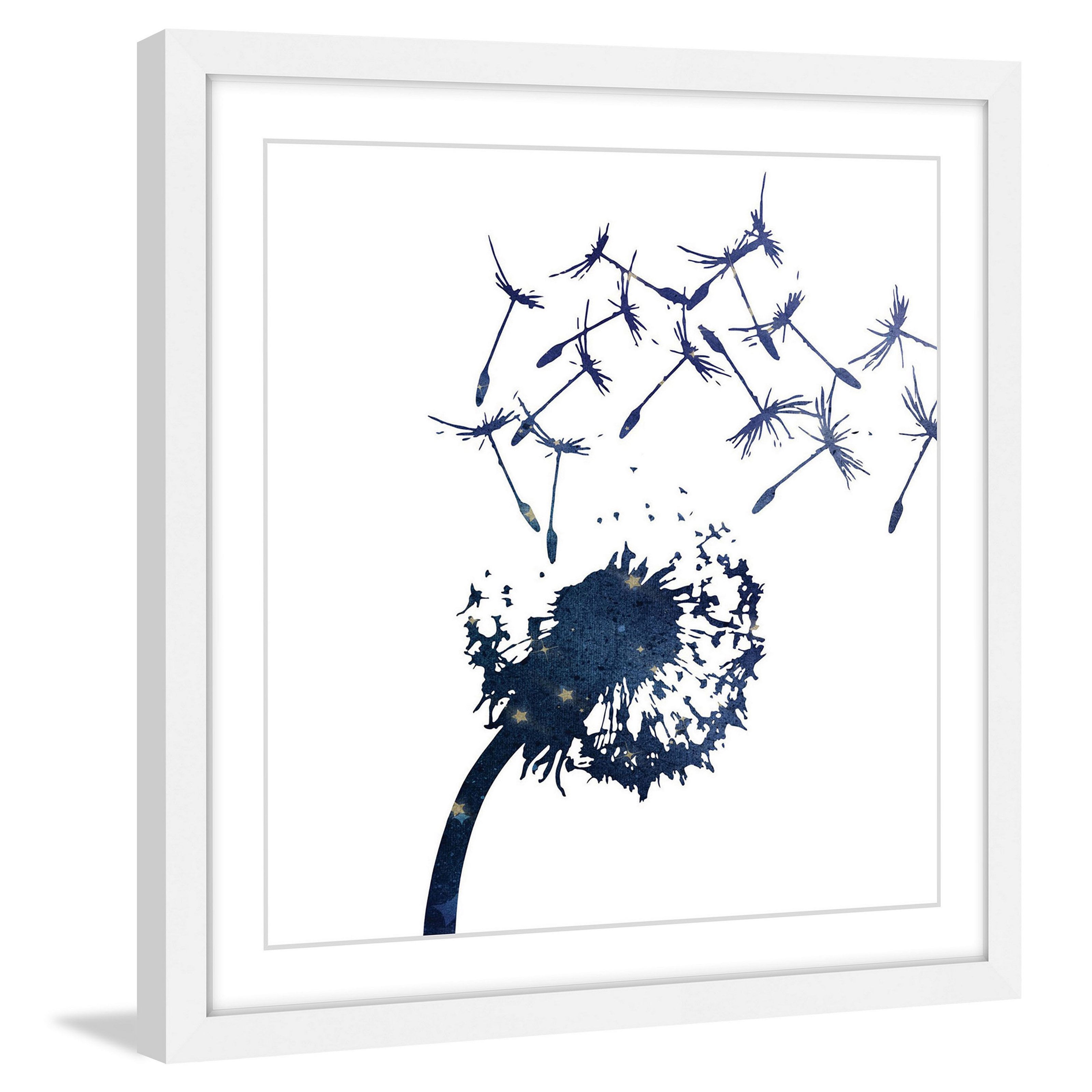 Blue Dandelion Abstract Canvas Print with White Frame