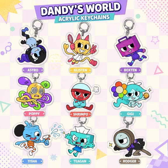 Dandy's World Acrylic Keychain | Roblox Toon Charm | Astro Glisten Boxten Poppy Shrimpo Gigi Tisha Teagan Rodger | Cute Game Backpack Charm (1 keychain)