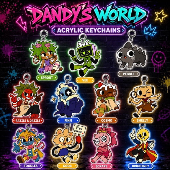 Dandy's World Acrylic Keychain | Sprout / Vee / Pebble / Razzle Dazzle / Finn / Cosmo / Shelly / Toodles / Goob / Scraps / Brightney Roblox Game Keychains (1 keychain)