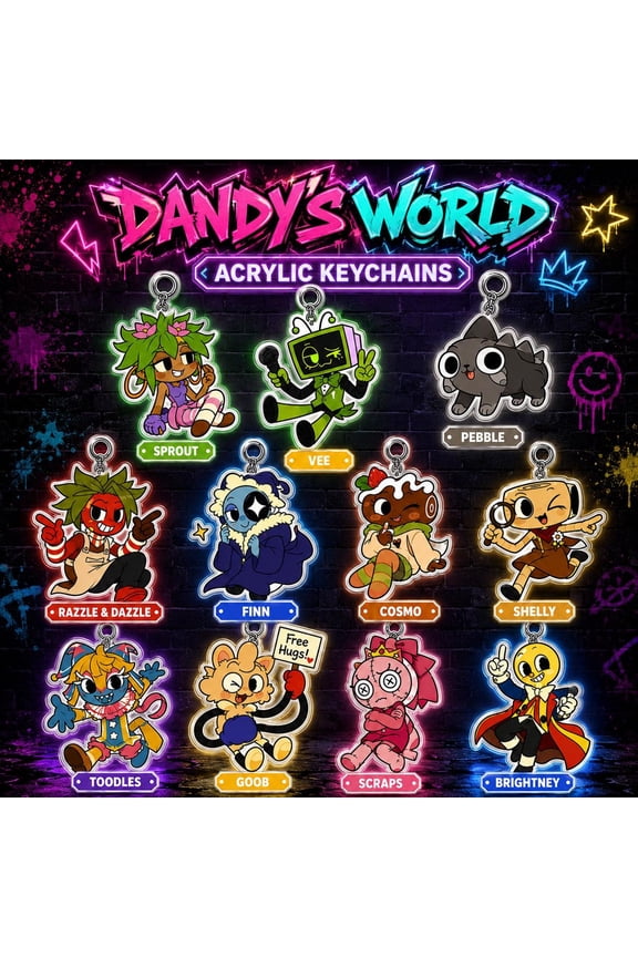 Dandy's World Acrylic Keychain | Sprout / Vee / Pebble / Razzle Dazzle / Finn / Cosmo / Shelly / Toodles / Goob / Scraps / Brightney Roblox Game Keychains (1 keychain)