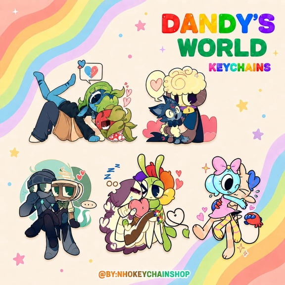 Dandy's World Acrylic keychain 1 packs, Chibi Game Couples Toon Merch, random 1 pack