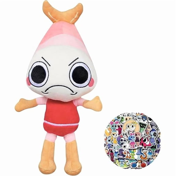 Dandy's World Plush 13.8" Shrimpo Plush Stuffed Figure Pillow for Video Game Fans Room Decor with a Sticker Set Gift
