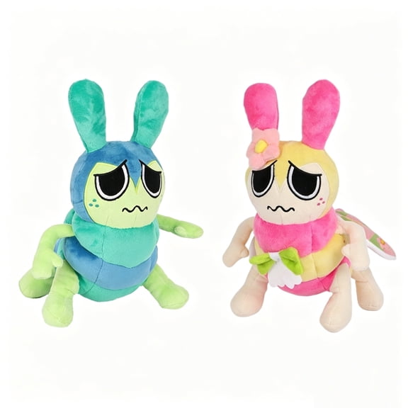 Dandy's World Squirm Plush Toy Set, 2 Pack 10.6" Soft Stuffed Worm Dolls, Blue-Green & Pink-Yellow Horror Game Character Collectible Plushies, Ideal Kids & Fans Gift for Birthday & Halloween