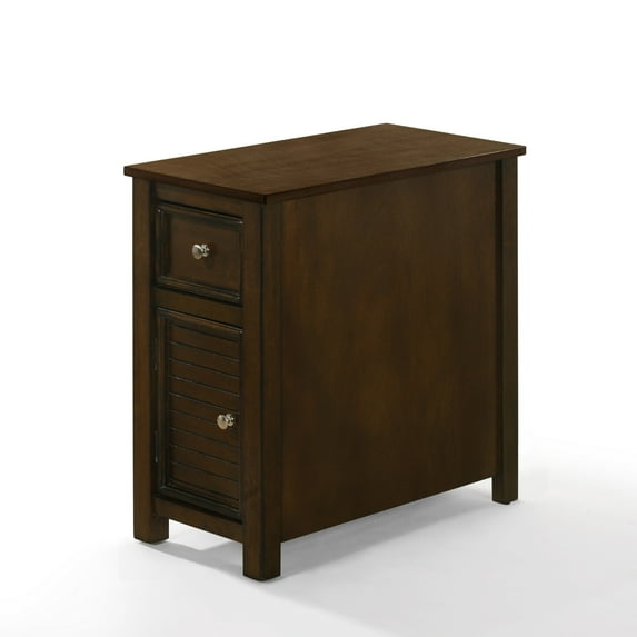 Dane 24 Inch Side End Table, Shutter Style Door Cabinet, Dark Brown Finish- Saltoro Sherpi