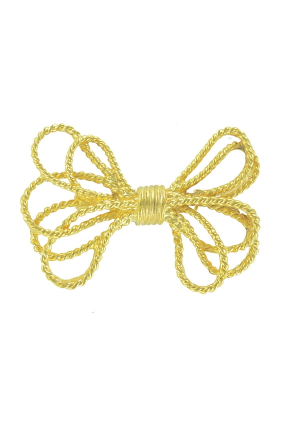 Gold Tone Retro Style Cord Look Bow Pin Brooch Ladies Adult Female Women