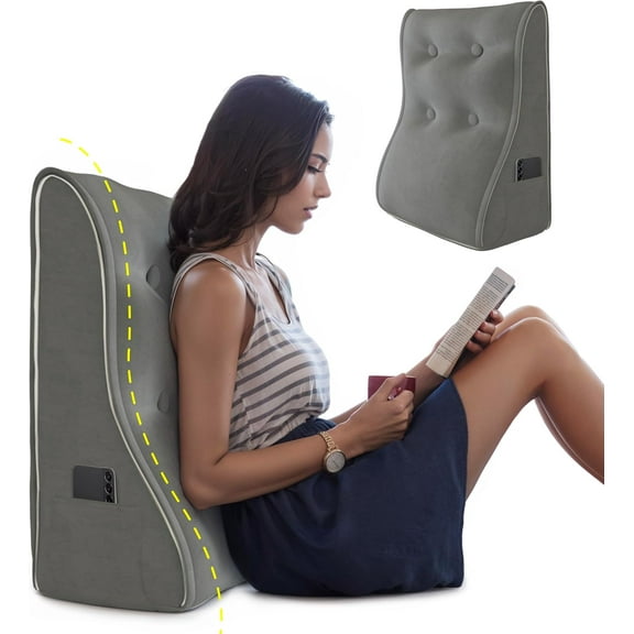Daneey Reading Pillow for Bed Adult, Back Support Pillow for Bed, Sit Up Pillow Backrest Velvet, Grey, 20 * 9 * 22IN